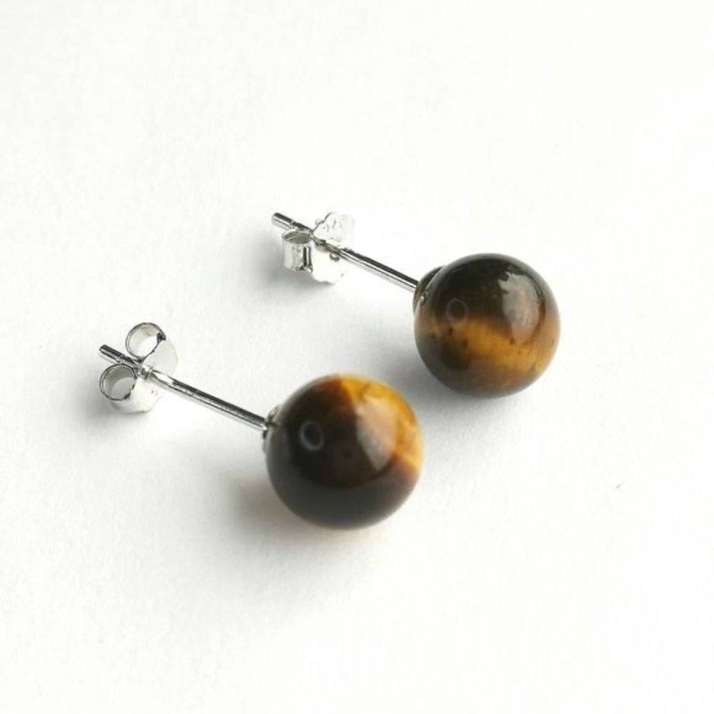 6mm Tiger Eye ball bead earrings on sterling silver post 🆕
